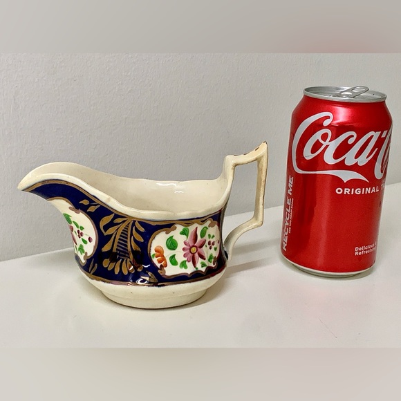 19th Century Gaudy Welsh Columbine Pattern Hand Painted Gravy Boat Creamer Jug - Picture 3 of 16